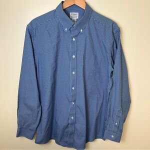 L.L Bean Men’s Gingham Check Button Up Long Sleeve Blue 16.5” Large Traditional